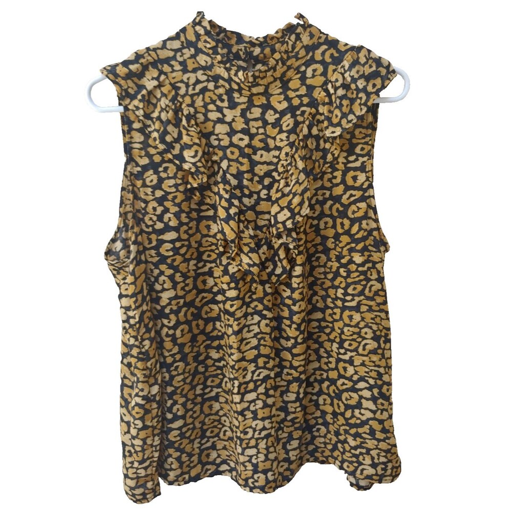 Who What Wear Womens Top XL Animal Print Ruffle Neck Blouse Career